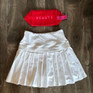 Society Elegant White Pleated Skater Skirt